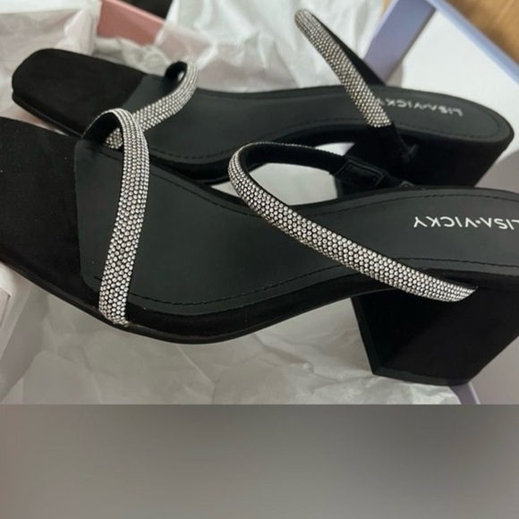 Lisa Vicky Mood Pavé Block Heel Slide Sandal in Black Hotfix 
NIB SIZE 9 - Picture 5 of 8
